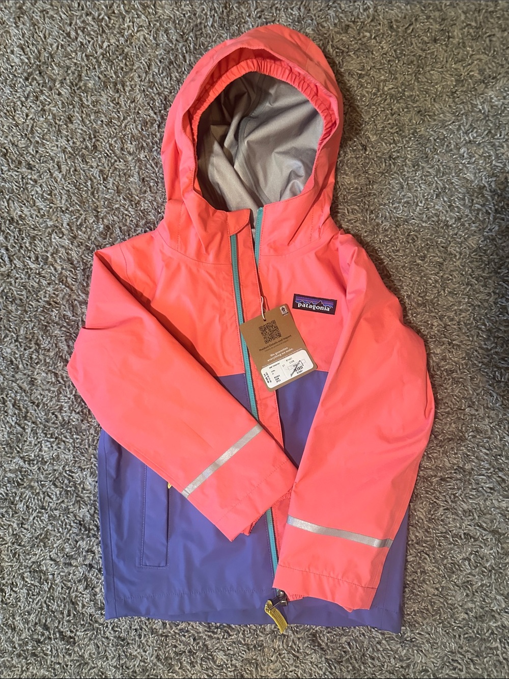 Patagonia Kids Coral and Purple Hooded Raincoat